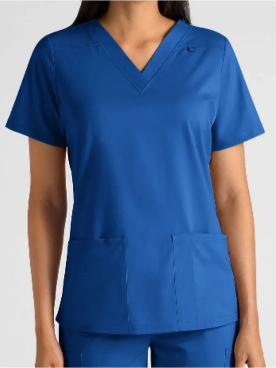 Butter Soft Stretch Scrub Top XS Royal Blue 4 Pocket V-Neck - Picture 2 of 3